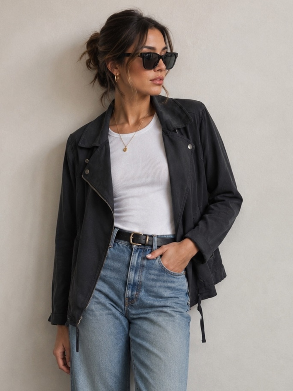 Abercrombie & Fitch Gray Drape Moto Cargo Utility bomber Jacket